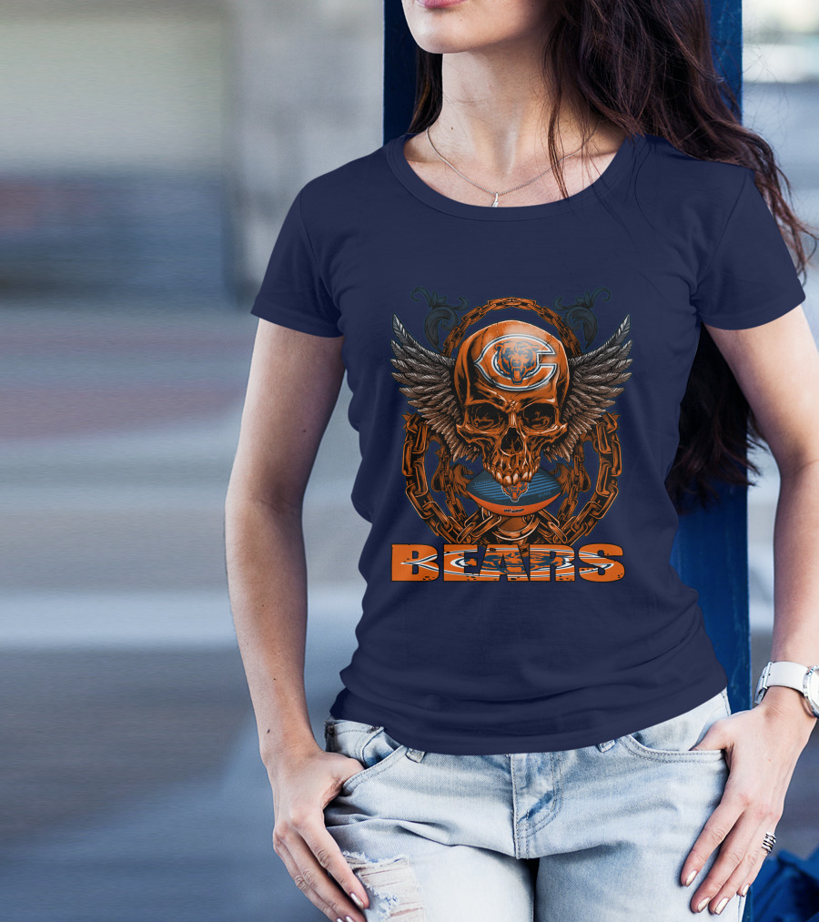 Chicago Bears Skull With Wings And Chains T-Shirt