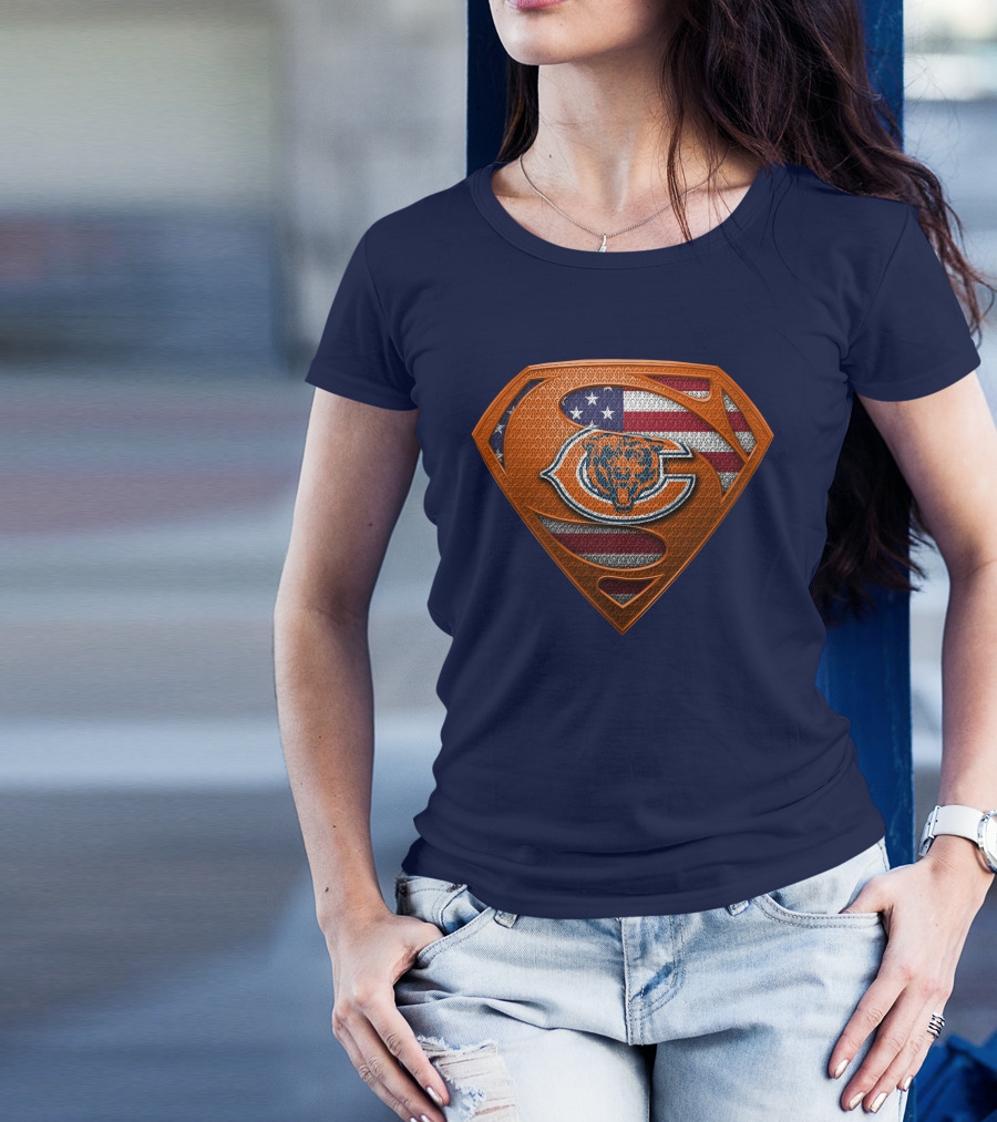 SPM CHICAGO BEARS Superhero Shield American Flag T-Shirt
