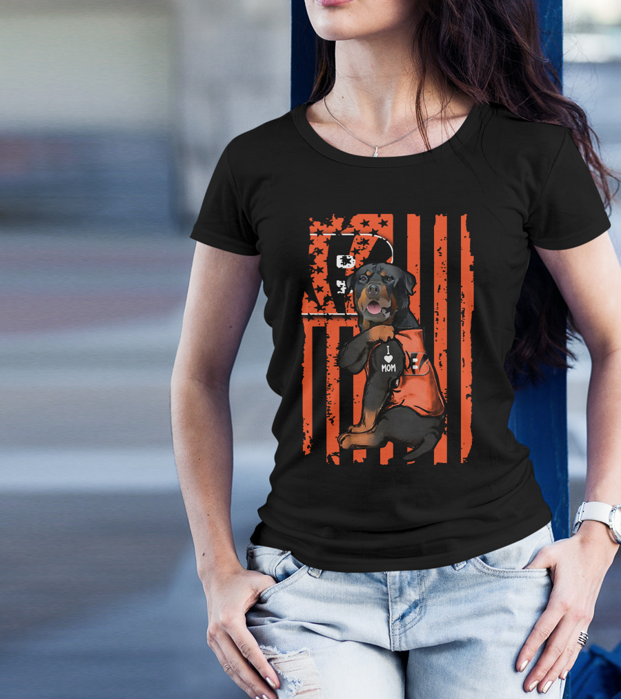 Cincinnati Bengals Rottweiler I Love Mom Football Fan Gear T-Shirt