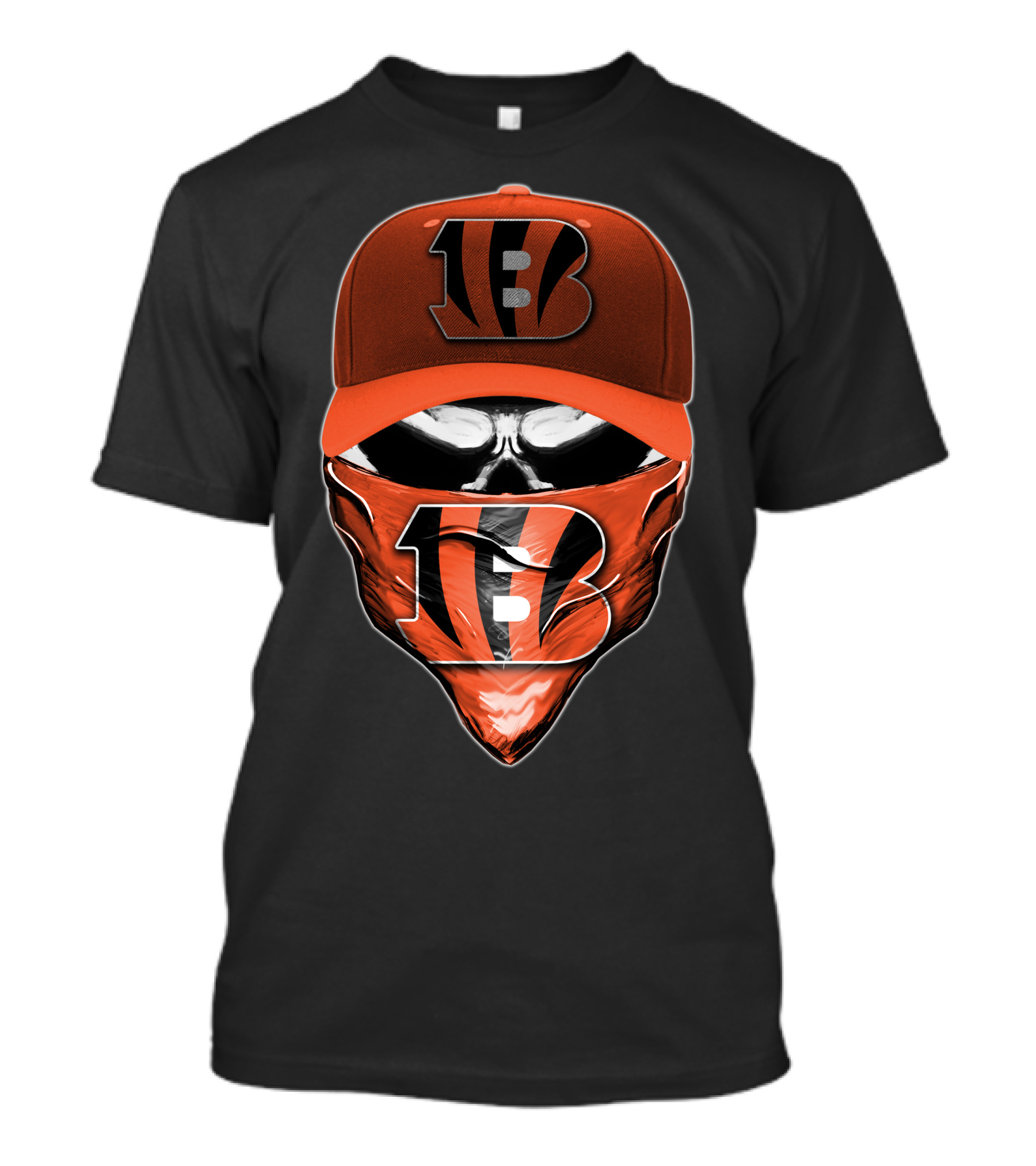 Skull Cincinnati Bengals Logo Hat And Bandana T-Shirt