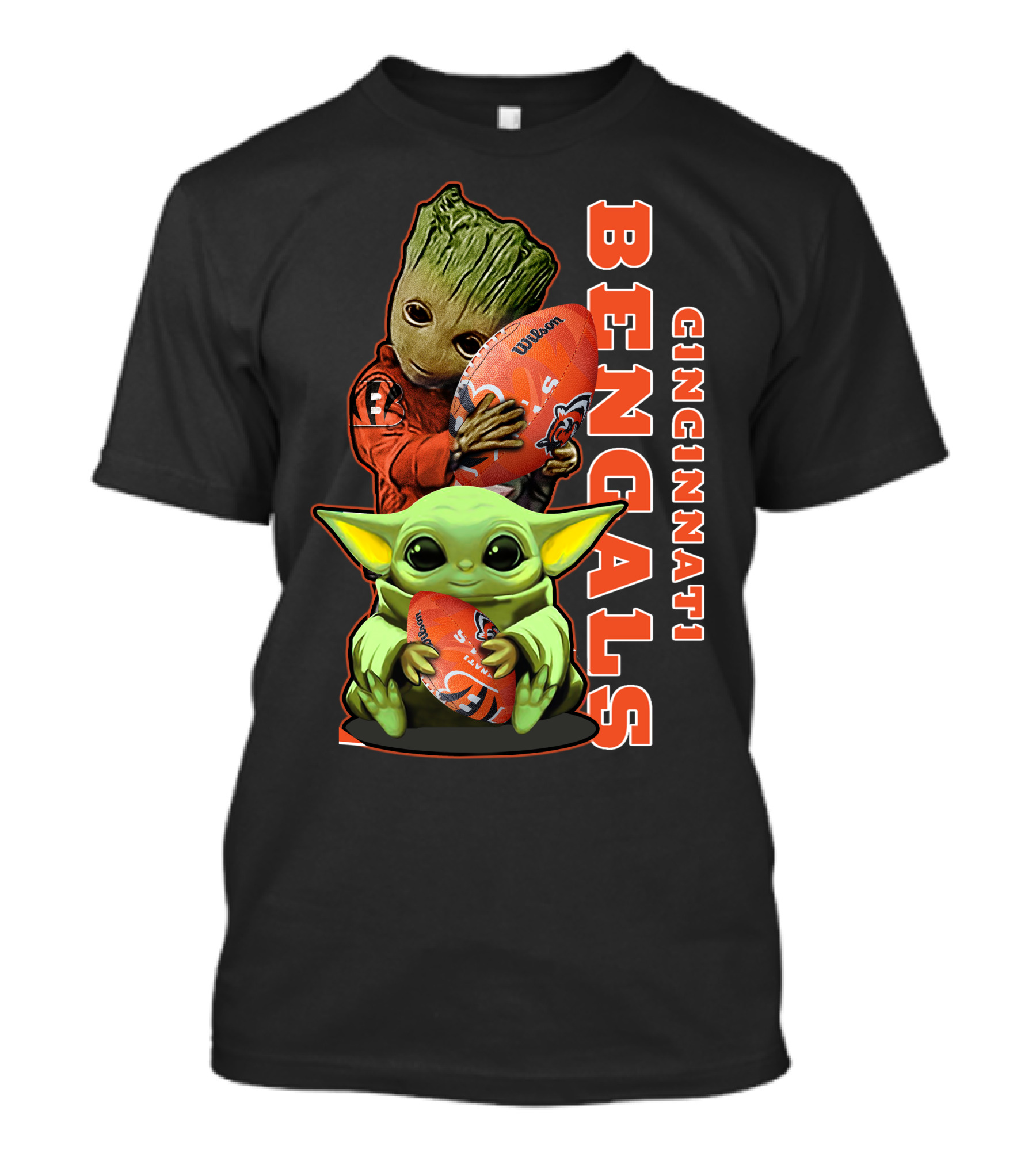 Grzd Cincinnati Bengals Groot Baby Yoda Football T-Shirt