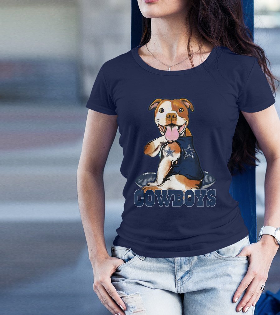 Pittbull Dallas Cowboys Pitbull Wearing Cowboys Jersey With Footballs T-Shirt