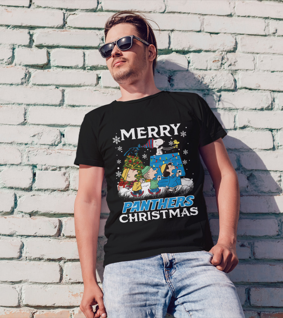 Merry Panthers Christmas Snoopy And Friends Holiday Scene T-Shirt