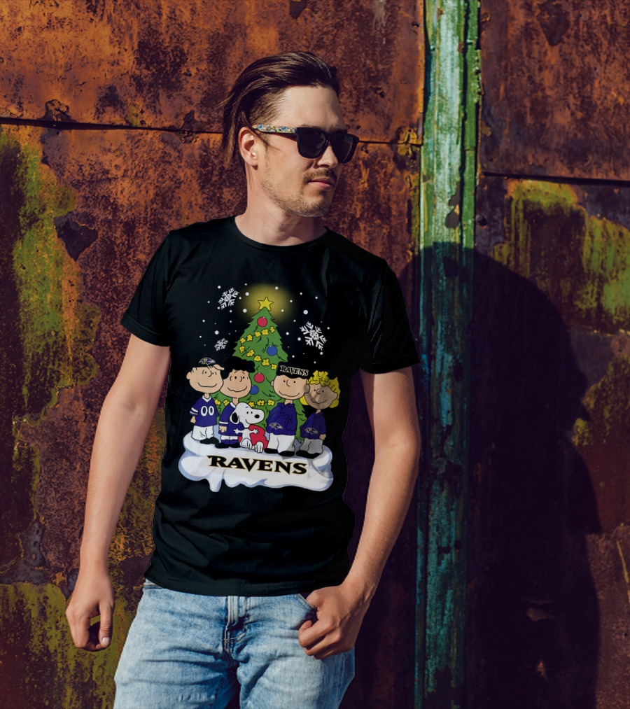 Snoopy Christmas Baltimore Ravens Charlie Brown Characters T-Shirt