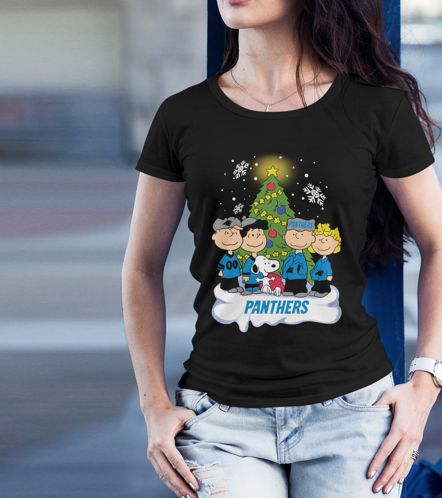 Panthers Snoopy Christmas Peanuts Characters T-Shirt
