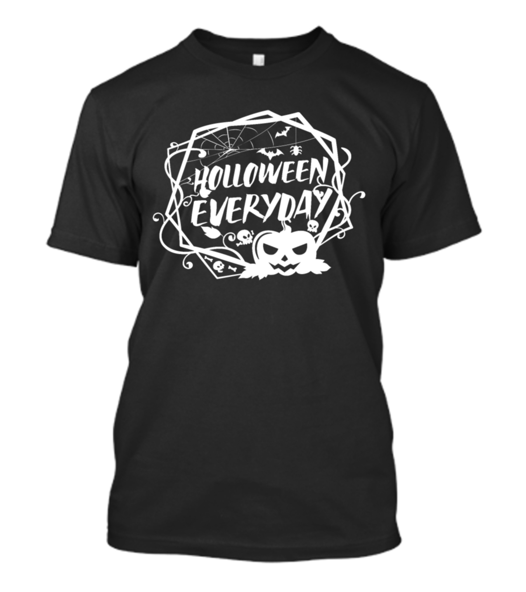 Holloween Everyday Spooky Pumpkin Spider Web Bats Skulls T-Shirt