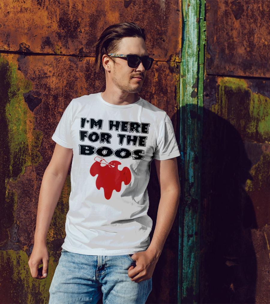 I'M HERE FOR THE BOOS RED GHOST HALLOWEEN DRINKING T-Shirt