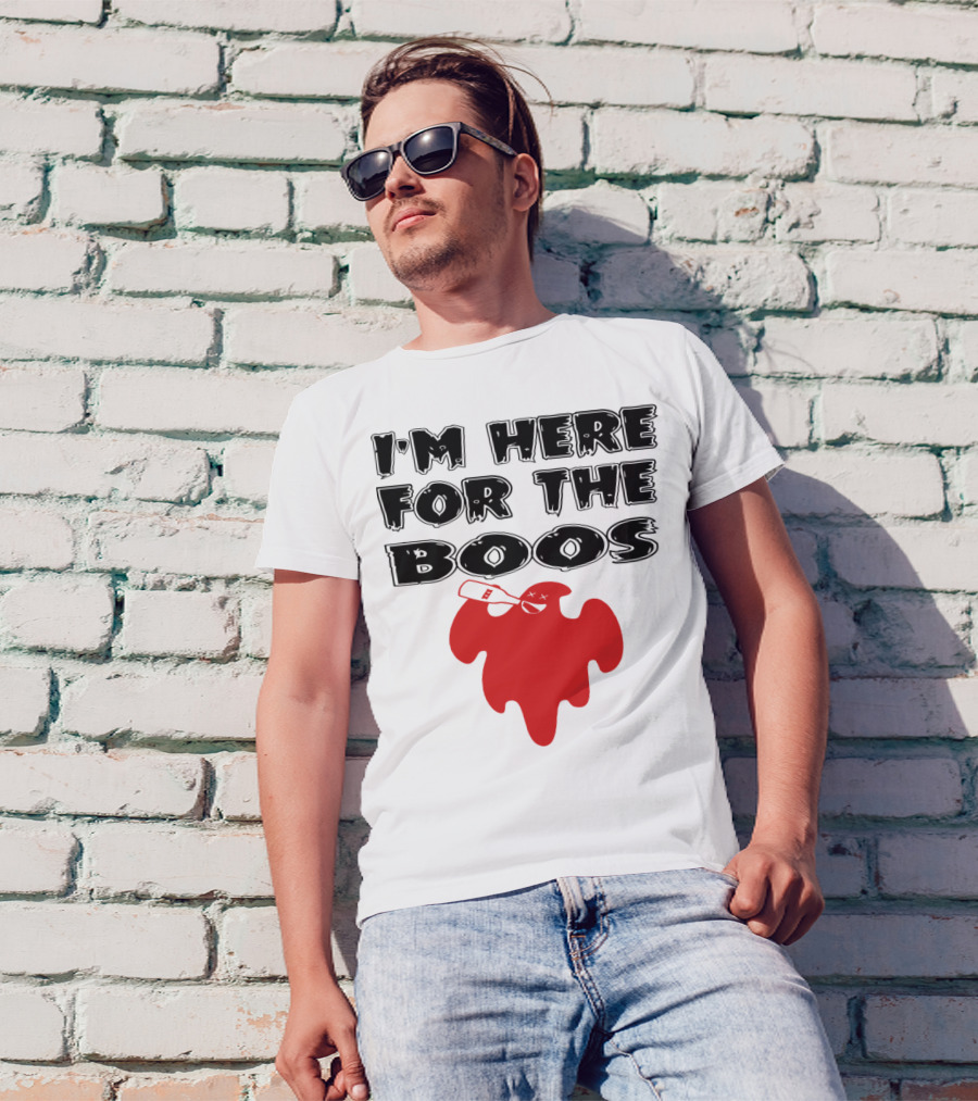 I'M HERE FOR THE BOOS RED GHOST HALLOWEEN DRINKING T-Shirt