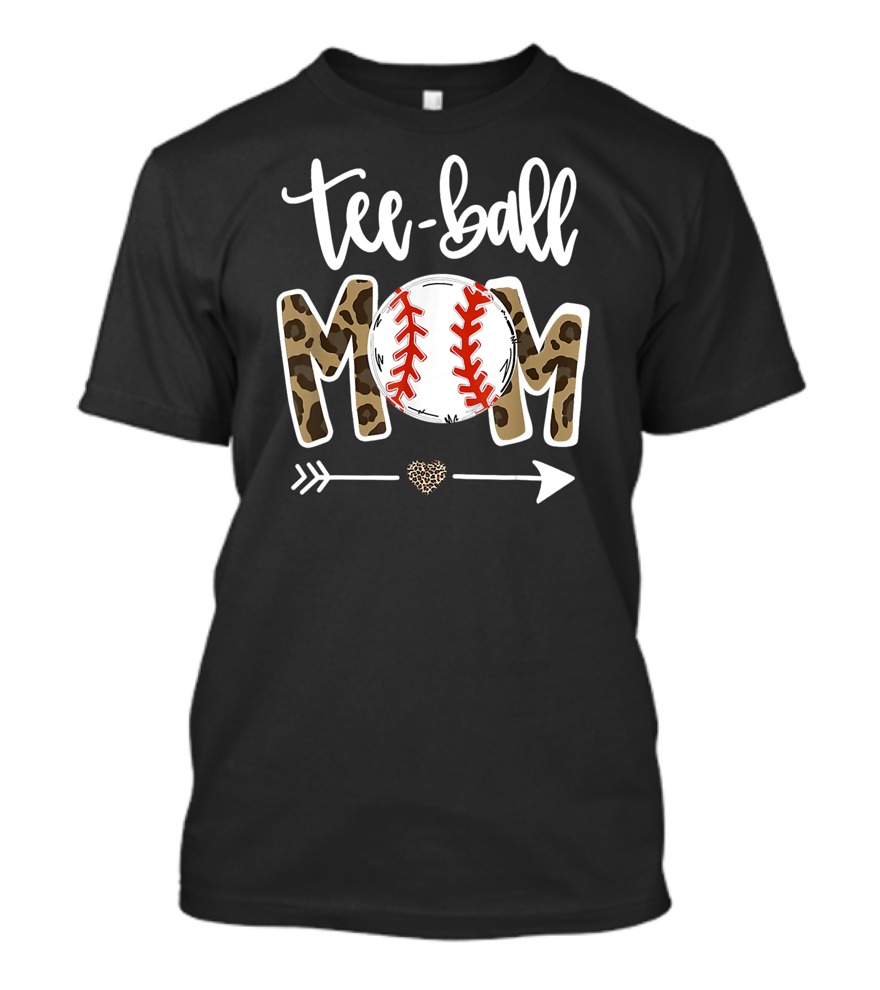 Tee-Ball Mom Leopard Print Baseball Heart Arrow T-Shirt
