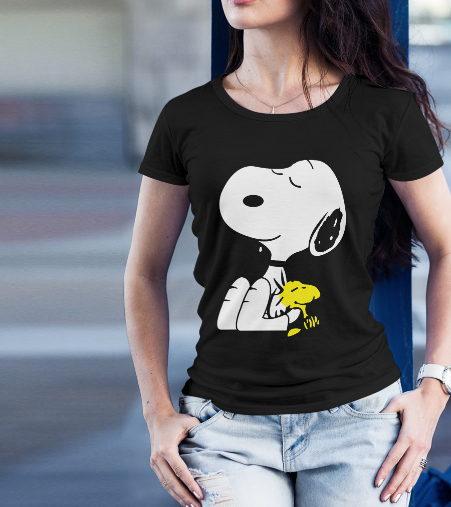 Snoopy Sleep In Peace With Woodstock Sleeping In Black And White Peanuts Comic T-Shirt