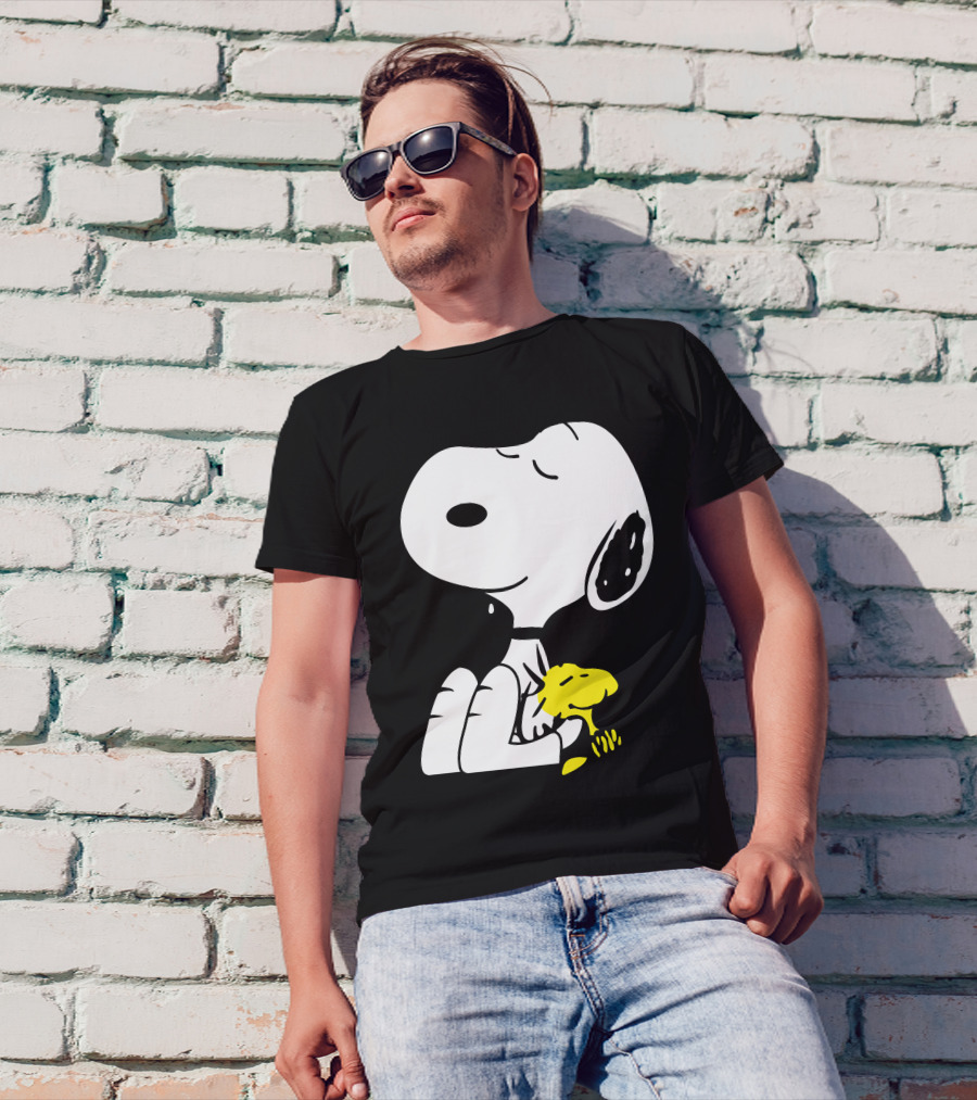Snoopy Sleep In Peace With Woodstock Sleeping In Black And White Peanuts Comic T-Shirt