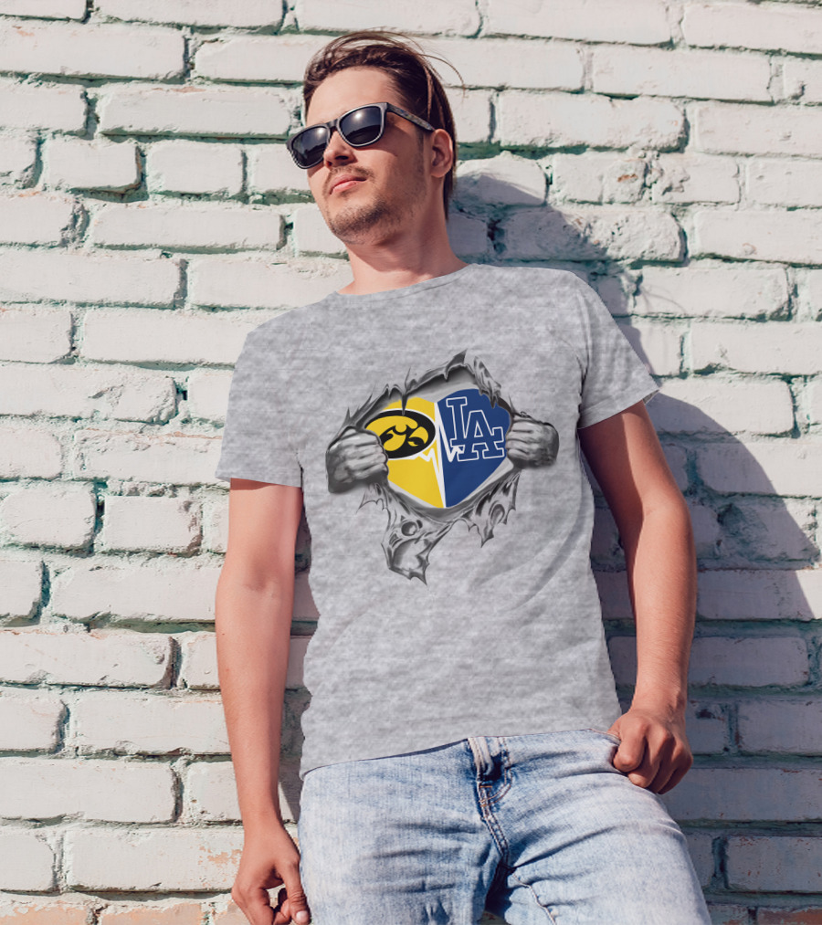 Hawkeyes Dodgers La Heart Symbol Torn Reveal T-Shirt