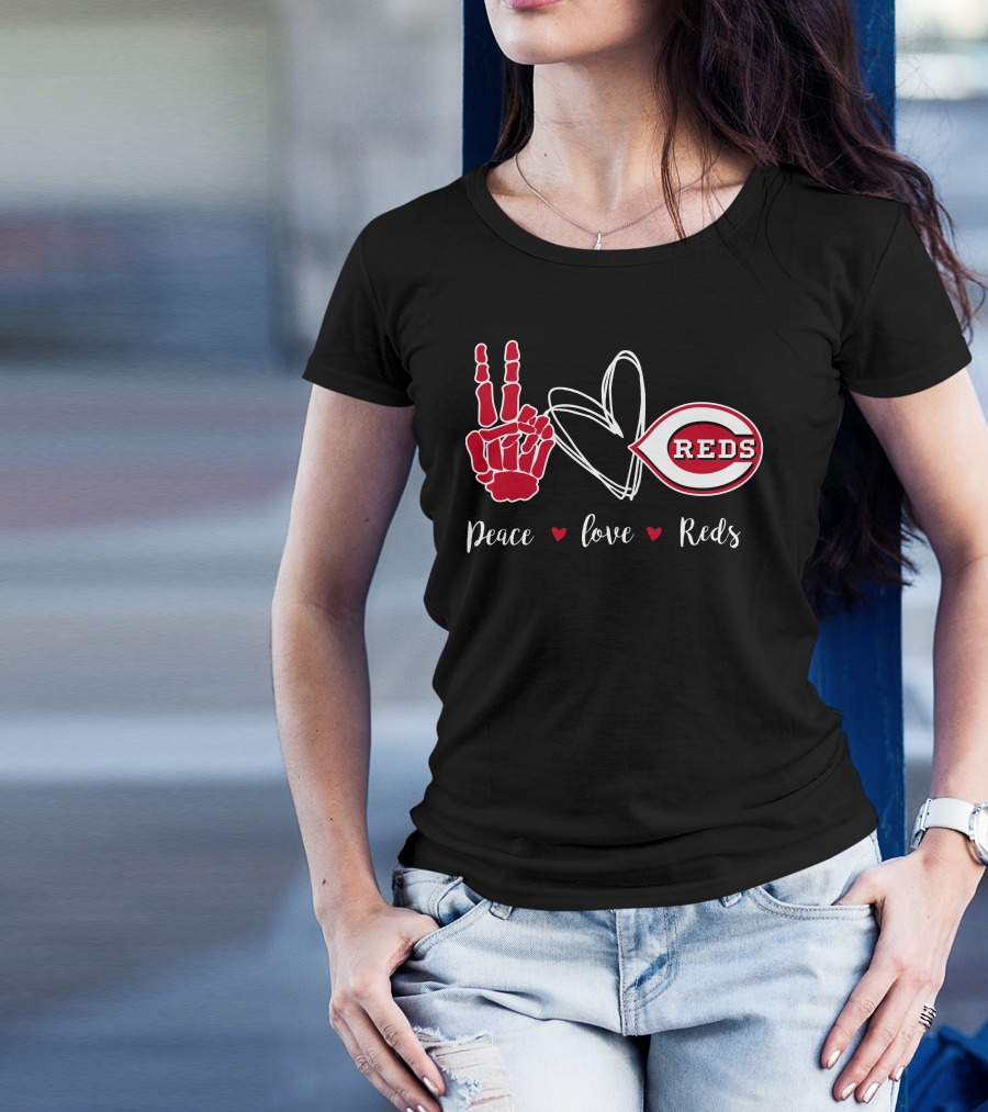 Peace Love Reds Cincinnati Baseball T-Shirt