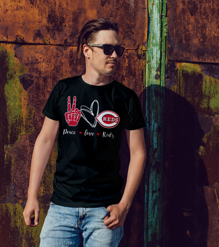 Peace Love Reds Cincinnati Baseball T-Shirt