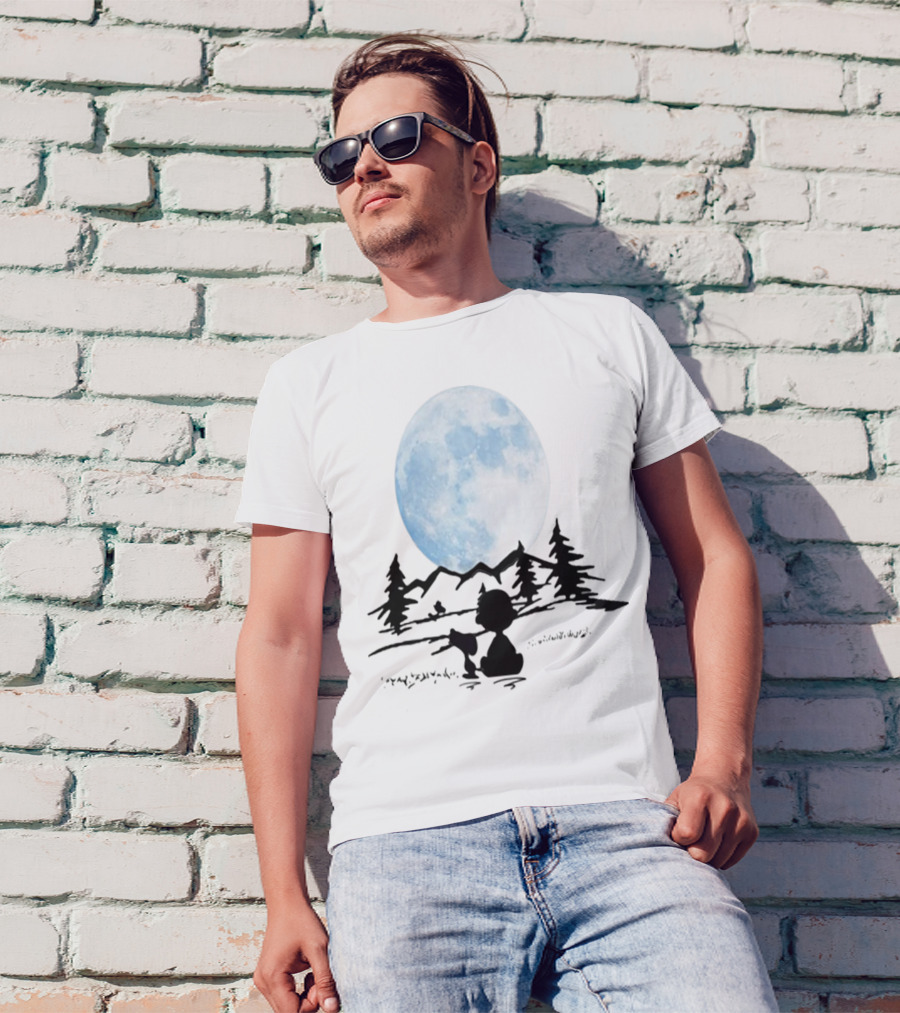 Snoopy And Charlie Brown Camping Under Full Moon T-Shirt