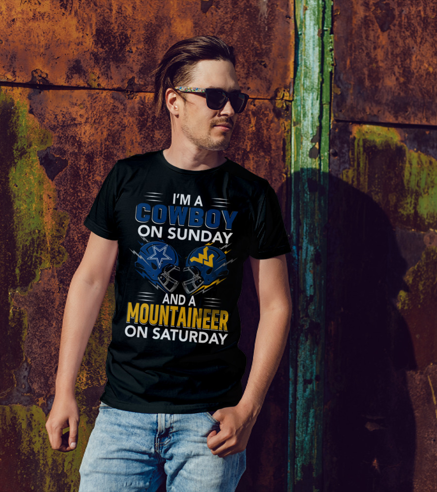I'm A Cowboy On Sunday And A Mountaineer On Saturday Football Helmets T-Shirt