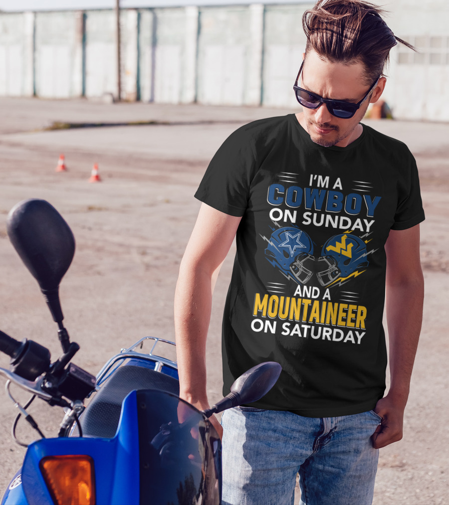 I'm A Cowboy On Sunday And A Mountaineer On Saturday Football Helmets T-Shirt