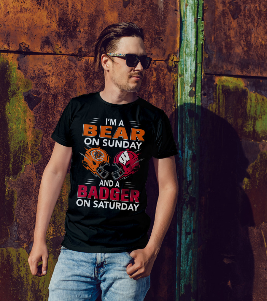 I'm A Bear On Sunday And A Badger On Saturday Football Helmets T-Shirt