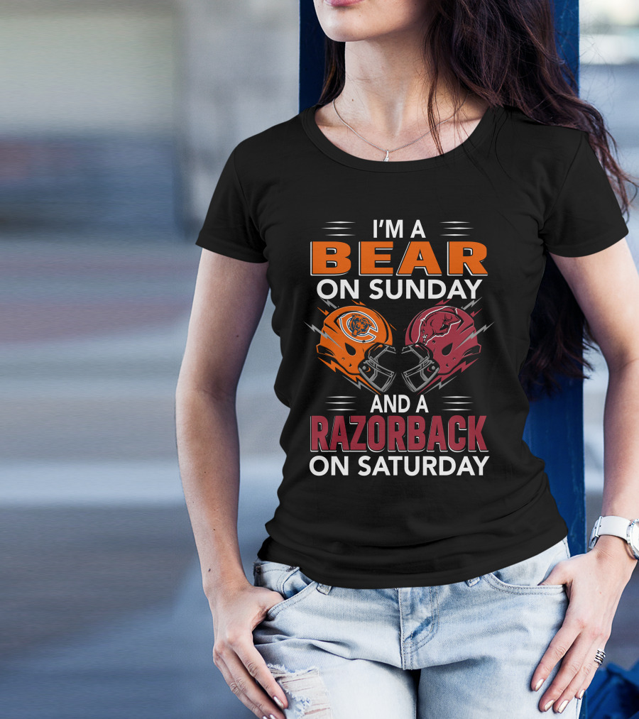 I'm A Bear On Sunday And A Razorback On Saturday Sports Football Helmets T-Shirt
