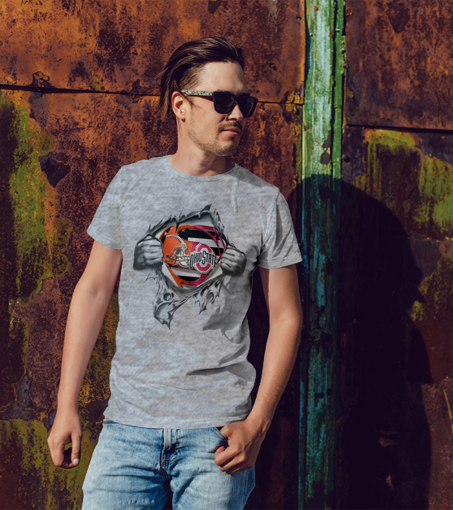 Ohio State Buckeyes Cleveland Browns Super Fan Logo Fusion T-Shirt