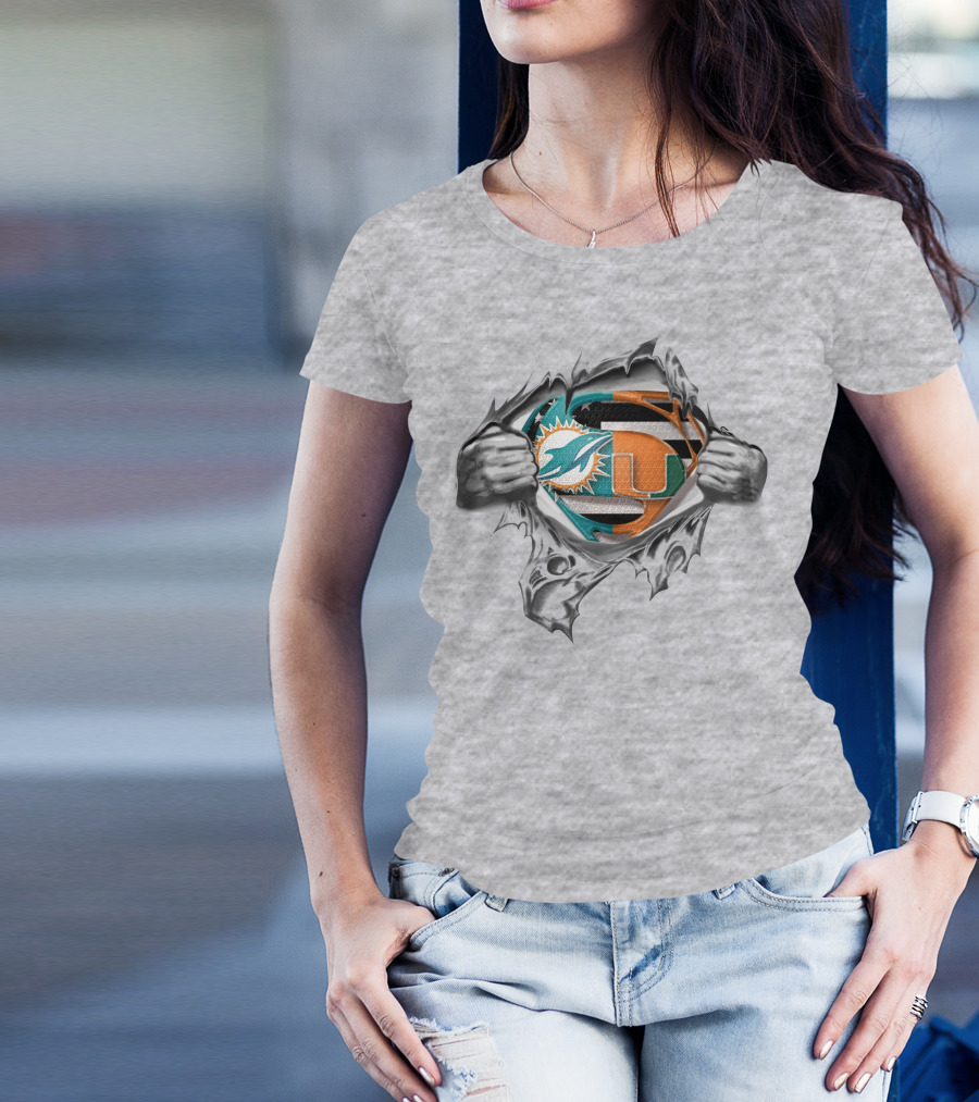 Miami Dolphins Hurricanes Superhero Logo Mashup T-Shirt
