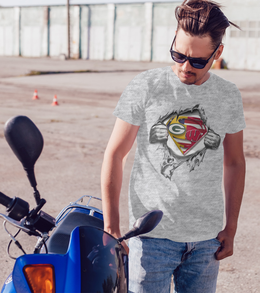 Packers Wisconsin Badgers Superman Logo Fusion T-Shirt