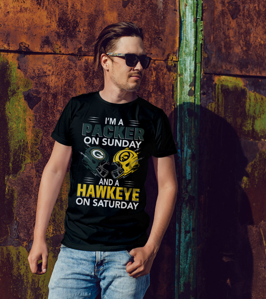 I'm A Packer On Sunday And A Hawkeye On Saturday Football Helmet Fan Gear T-Shirt