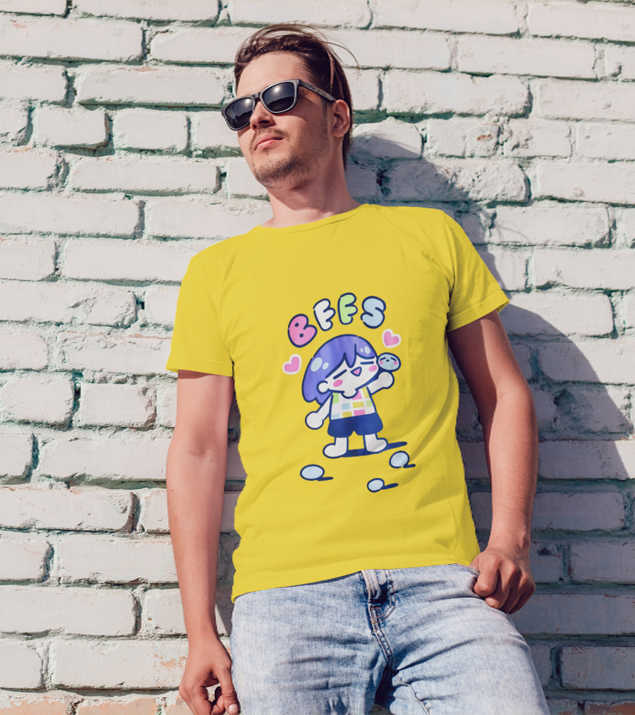 Omocat Omori Kel BFFS Purple Hair Colorful Hearts T-Shirt