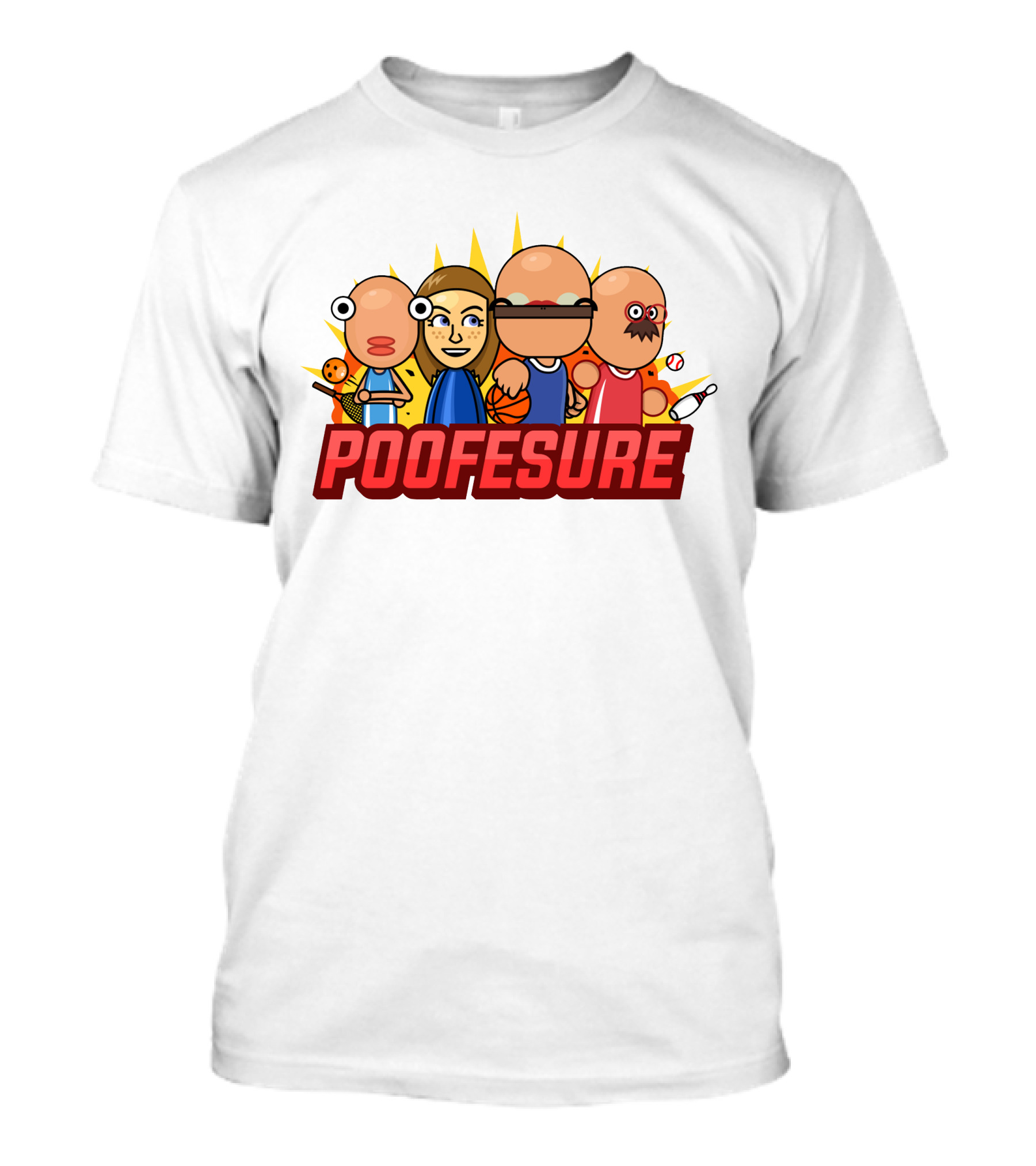 Poofesure Cartoon Characters Baseball Bowling Basketball Gaming Collection T-Shirt