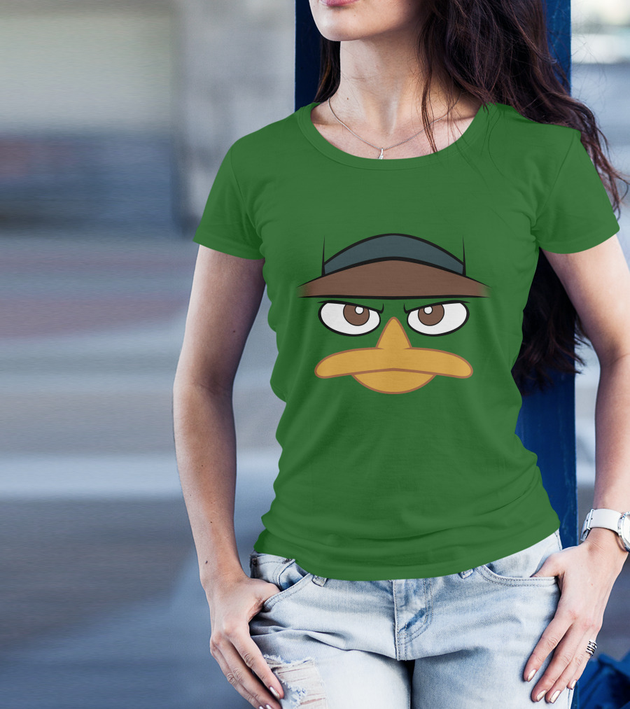 Agent P Perry The Platypus Face Green Hat Eyes Beak T-Shirt