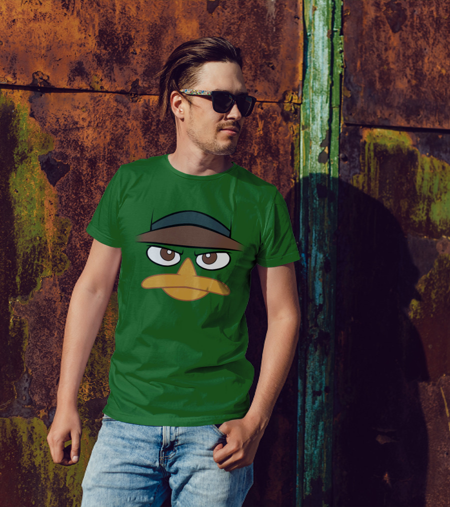 Agent P Perry The Platypus Face Green Hat Eyes Beak T-Shirt