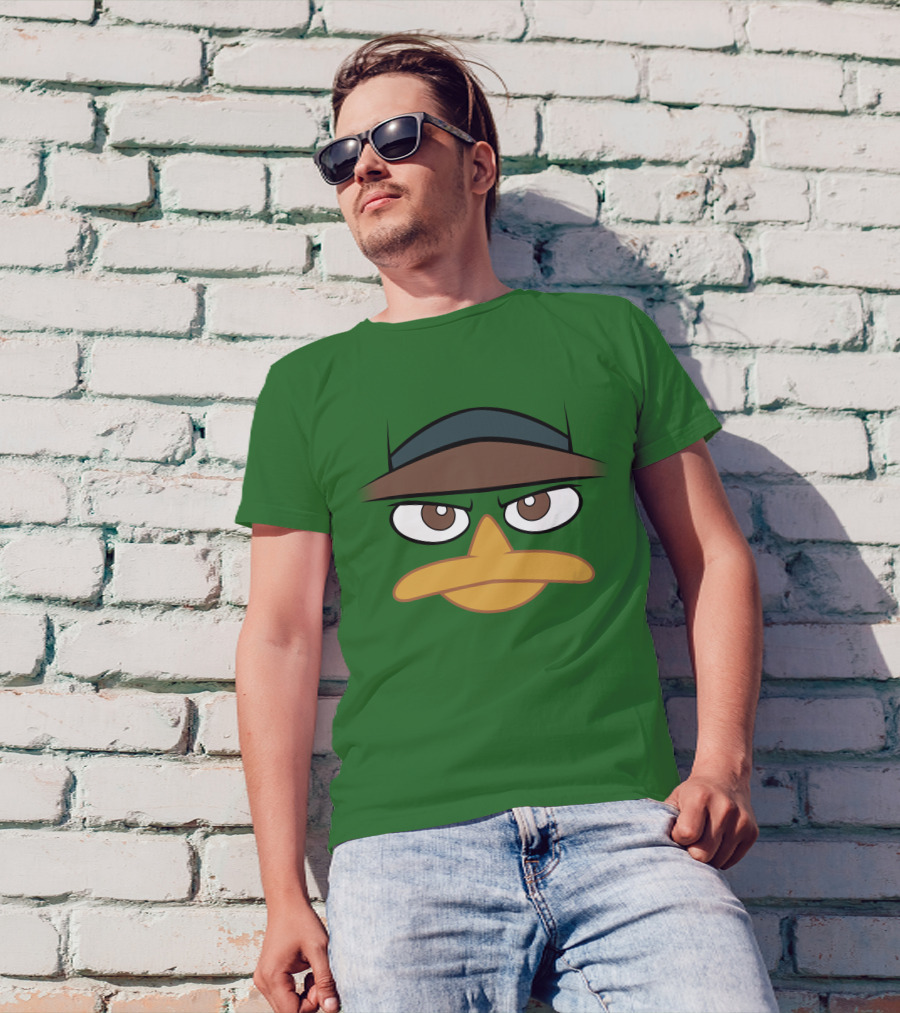 Agent P Perry The Platypus Face Green Hat Eyes Beak T-Shirt