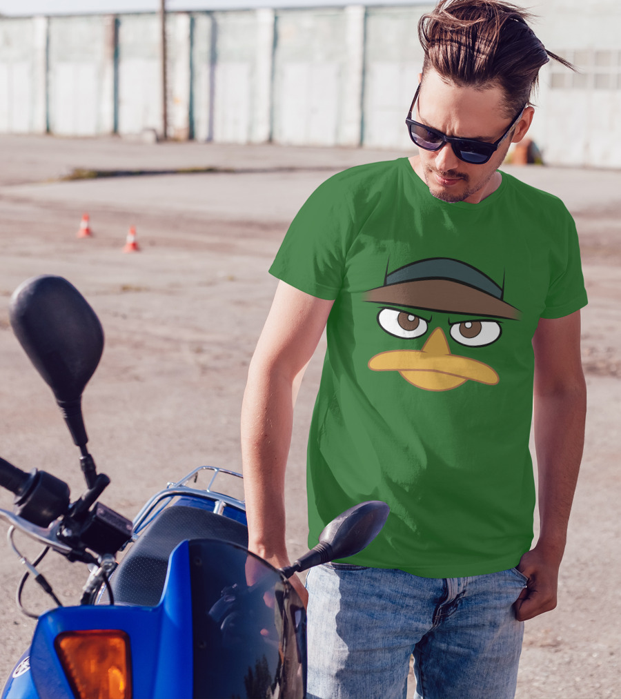 Agent P Perry The Platypus Face Green Hat Eyes Beak T-Shirt