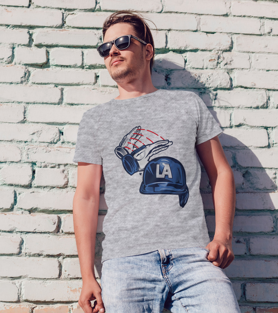 LA Dodgers Dunk On Helmet Gloves Baseball Catcher T-Shirt