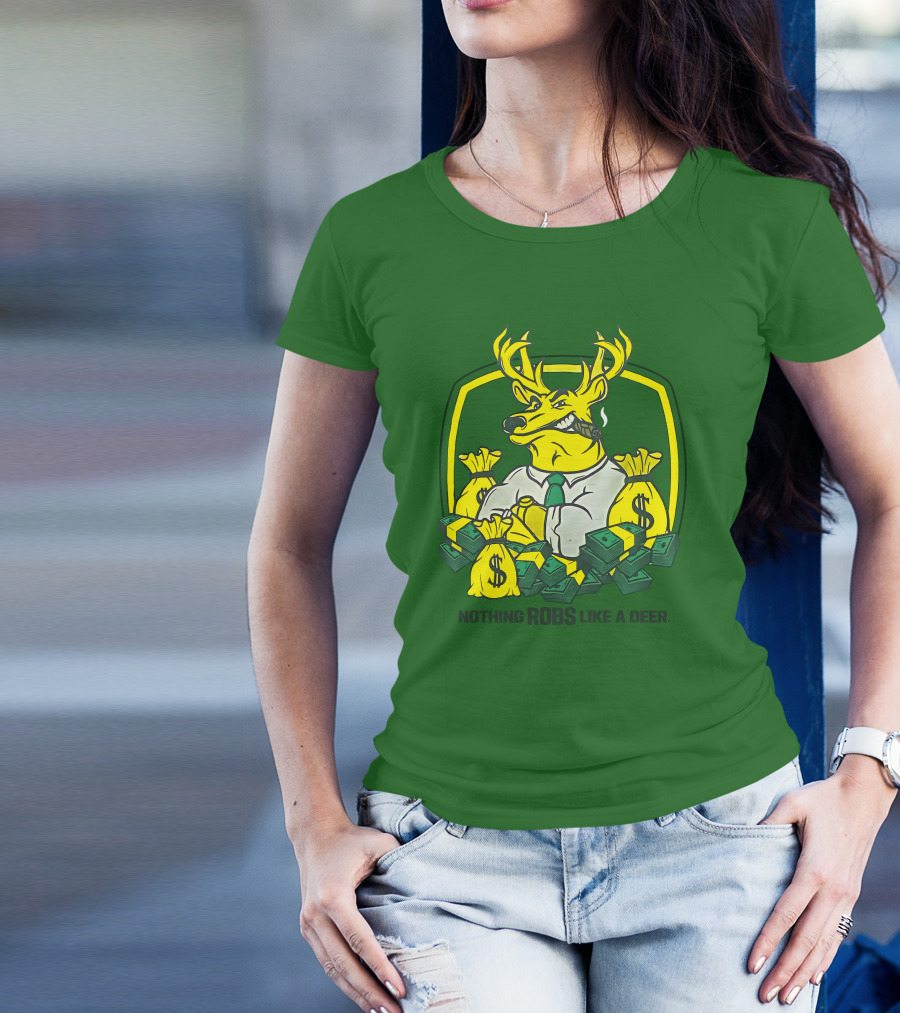 Jonah Furman Smoking Cartoon Business Deer Holding Cash Nothing Robs Like A Deer T-Shirt