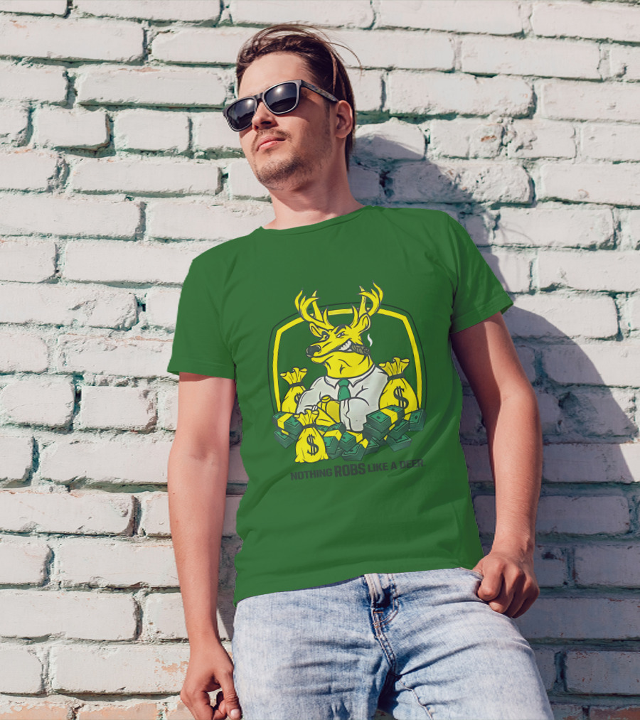 Jonah Furman Smoking Cartoon Business Deer Holding Cash Nothing Robs Like A Deer T-Shirt