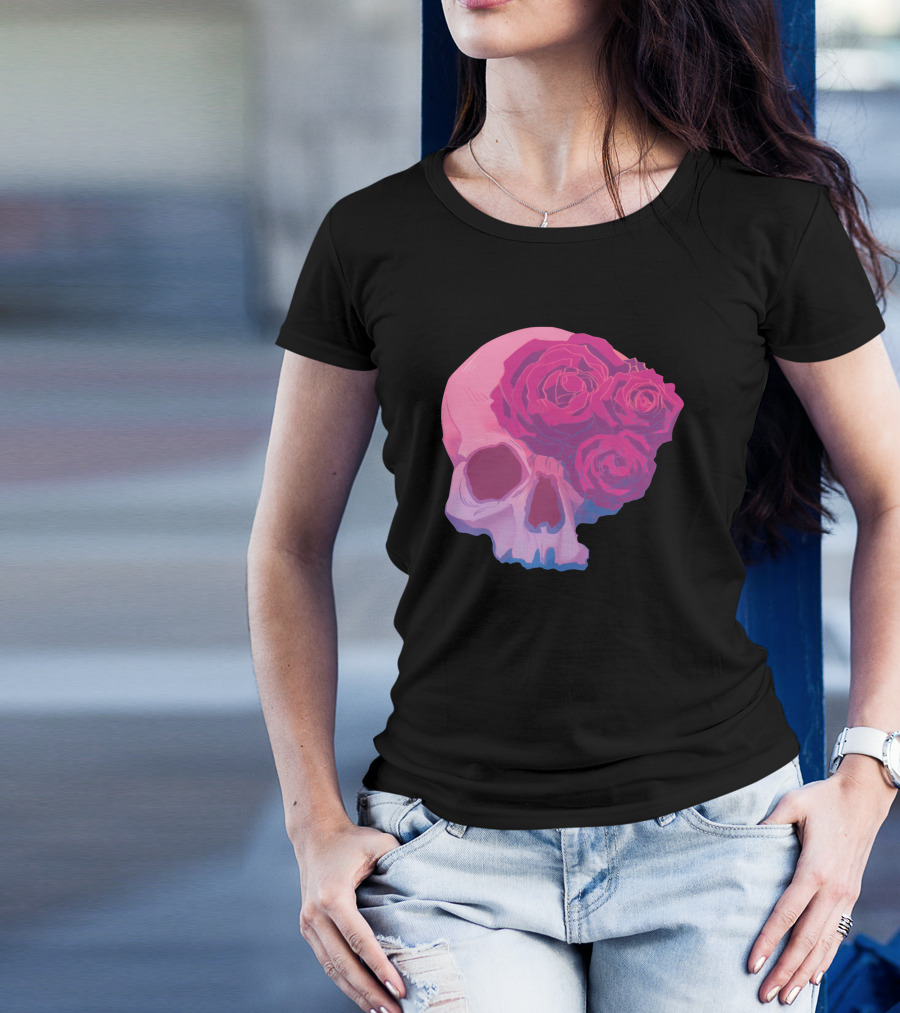 Taliesin Jaffe Pink Skull With Gothic Roses T-Shirt
