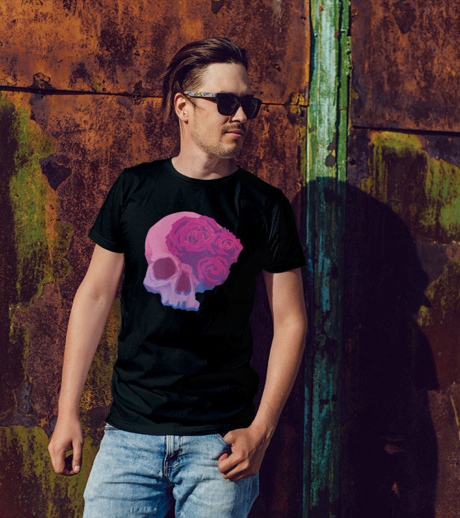 Taliesin Jaffe Pink Skull With Gothic Roses T-Shirt