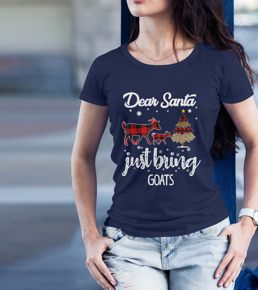 Dear Santa Just Bring Goats Plaid Christmas Tree Snowflakes T-Shirt