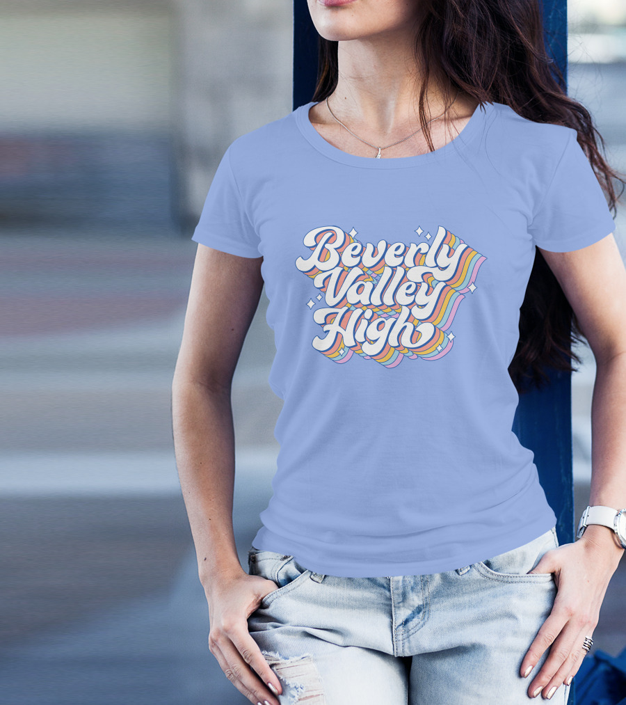 Bvh Merch Beverly Valley High Rainbow Text With Colorful Swirls T-Shirt