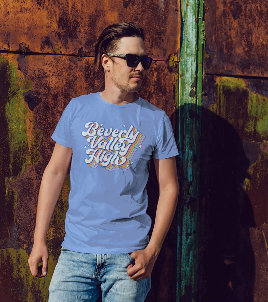 Bvh Merch Beverly Valley High Rainbow Text With Colorful Swirls T-Shirt