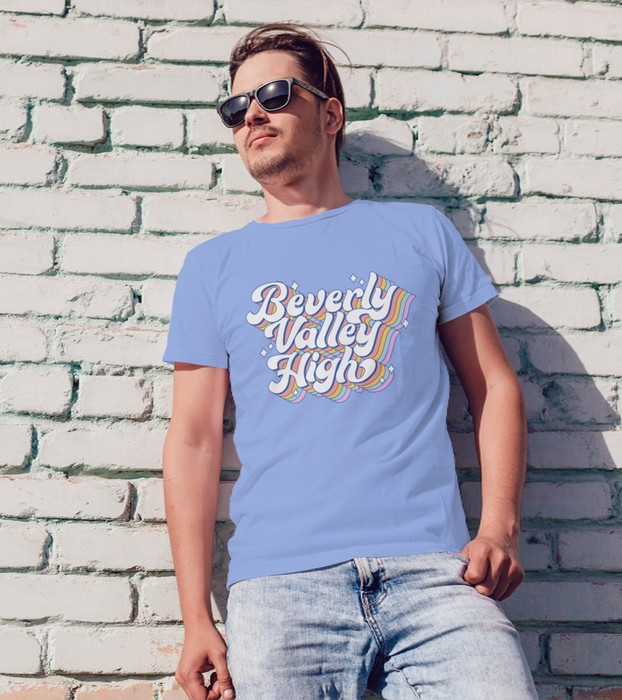 Bvh Merch Beverly Valley High Rainbow Text With Colorful Swirls T-Shirt