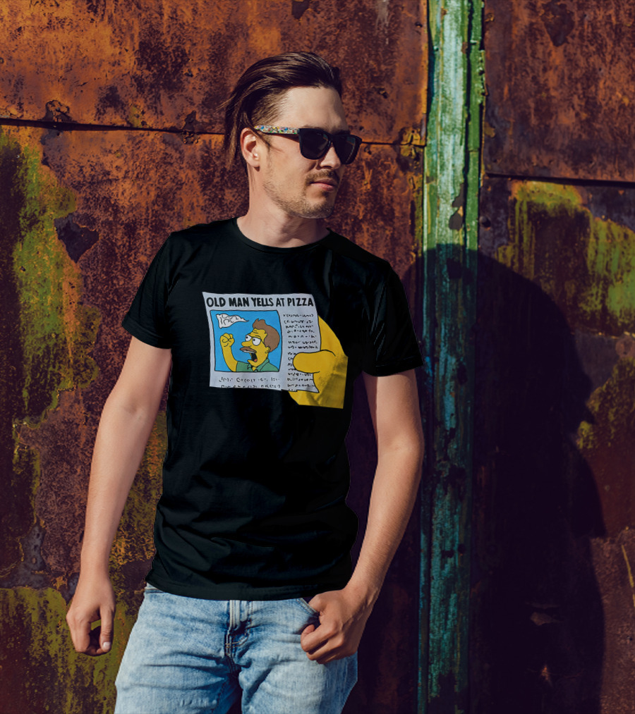 Old Man Yells At Pizza Newspaper Cartoon Parody Pizzamas Merch T-Shirt