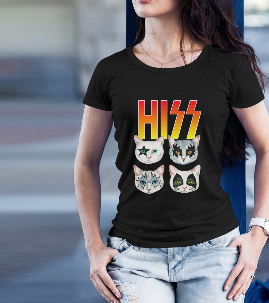 Hiss Cat Cats In Iconic Makeup For Funny Cat Lover T-Shirt