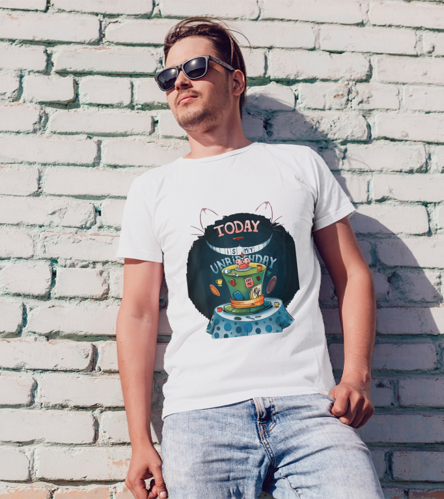 Today Is My Unbirthday Funny Cat Lover Eat Me 10/6 Hat Cheshire Table T-Shirt