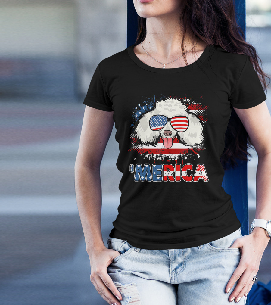 'Merica Poodle Dog Patriotic USA Flag Sunglasses 4th Of July T-Shirt
