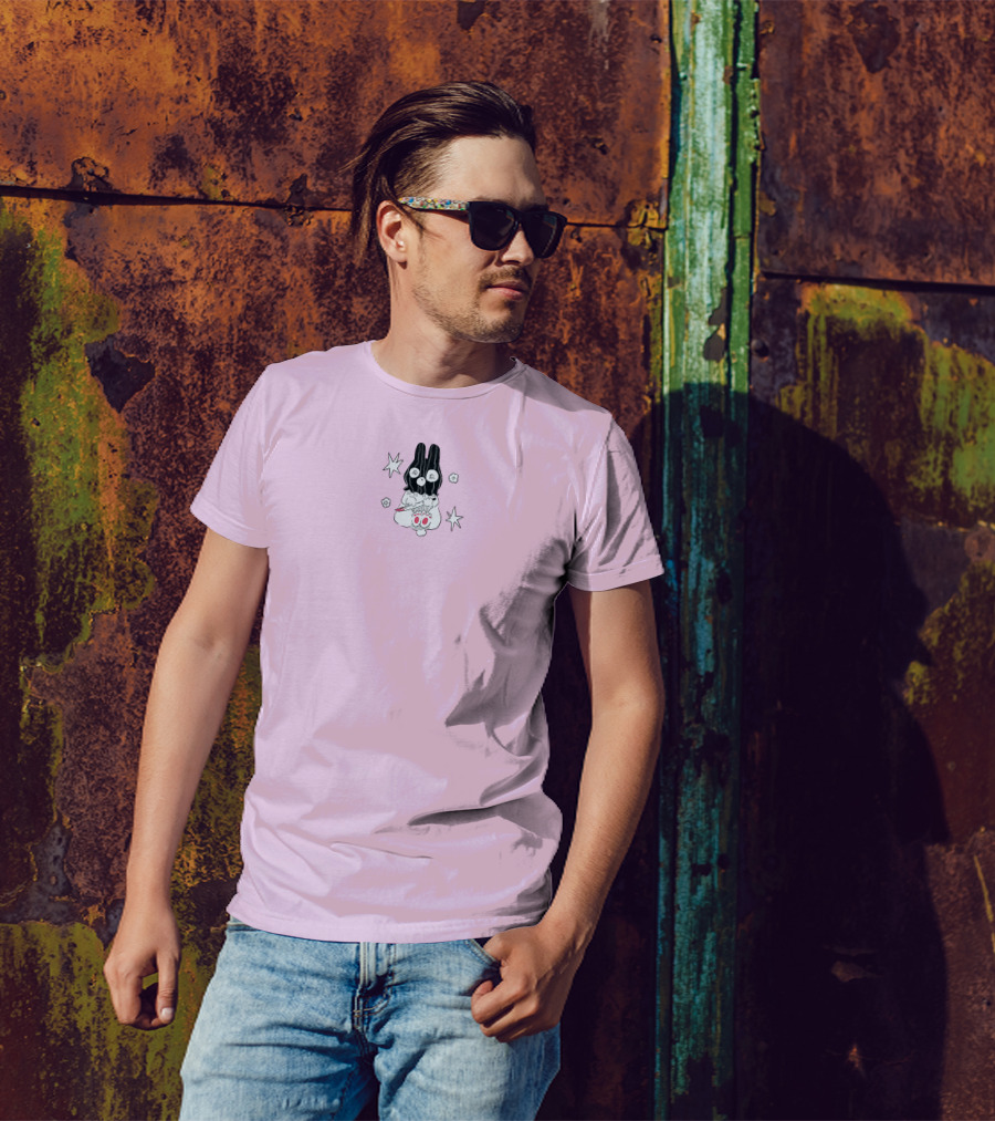 Chloe Moriondo Bunny Holding Strawberry With Stars And Flowers On Pink Background T-Shirt