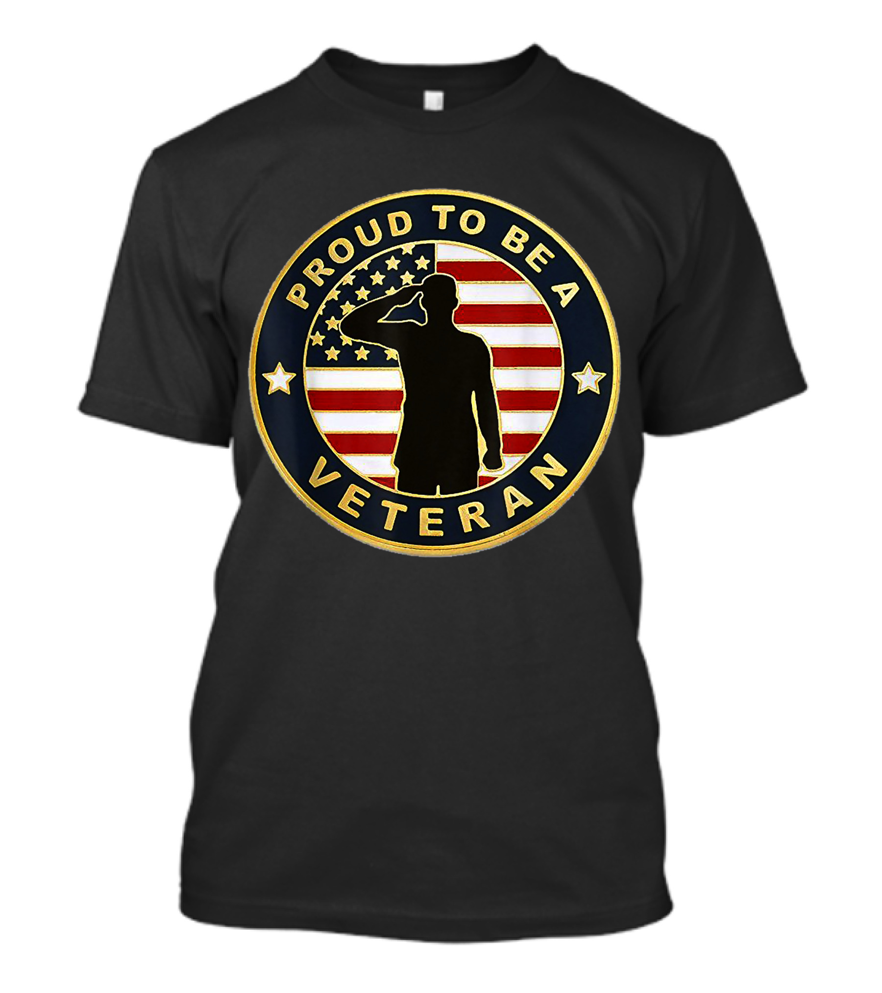 PROUD TO BE A VETERAN Saluting Silhouette With American Flag Background T-Shirt