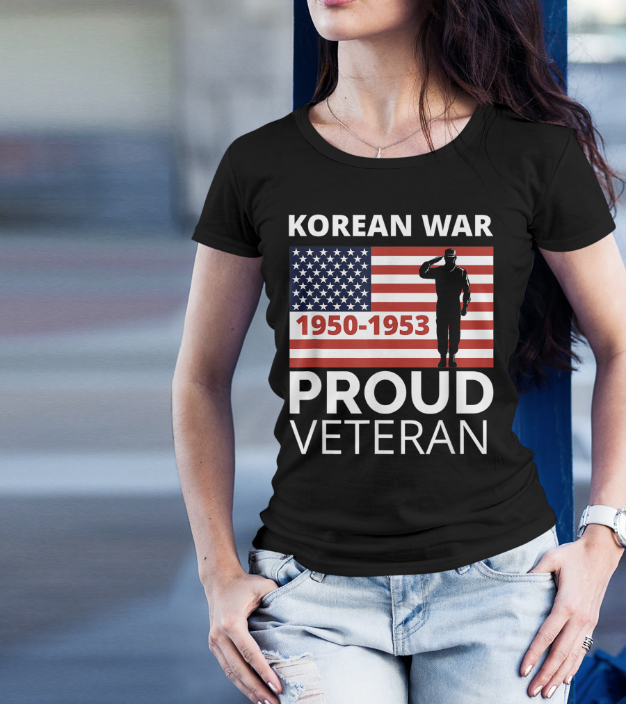 Proud Korean War 1950-1953 Veteran USA Flag Soldier Salute T-Shirt