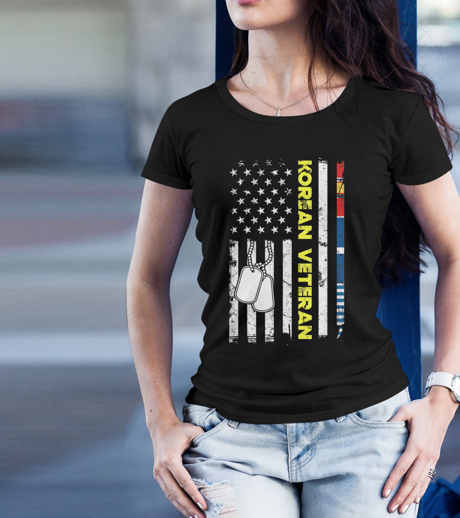 Korean Veteran American Flag Dog Tags Patriotic Soldier T-Shirt